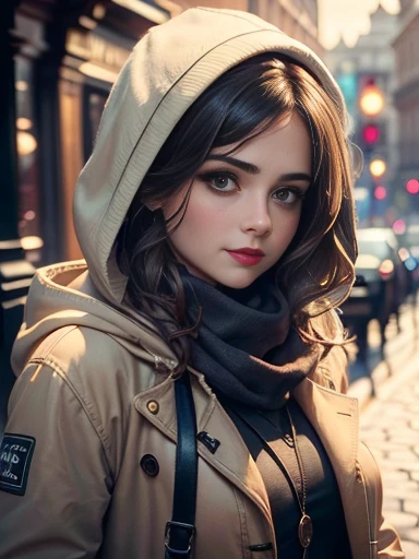 Jenna Louise Coleman、(masterpiece:1.0)、(highest quality:1.2)、(Dark Shot:1.3)、Classic Rogue、1991 Rogue X-Men、1 girl、Only one person、Head to Toe、standing on street corner、Elegant pose、(clothing: Brown winter coat、Brown hood、Down lining、White scarf、gloves、jeans) Medium Hair、Brown Hair、Wavy Hair、1 grey hair、Green Eyeischievous look、Grin、Spread your lips、Red lipstick、Heavy makeup、Confident expression、Backlight、(realism: 1.5)、(realism: 1.4)、(Messy: 1.4)、8k、Very detailed、Detailed beautiful woman、(background: midnight、It's snowing、Downtown New York、Snowy Night)、Official Art、Very detailedな CG Unity 8k 壁紙、Perfect lighting、colorful、超High resolution、photograph、8k、High resolution、Kodak Portrait 400、Film Grain、ぼやけたbackground、(Bokeh:1.2)、(Bright colors:1.2)、Film Grain:1.2、(warm color、warm colorトーン:1.2)、(カラーphotograph)、プロのphotograph