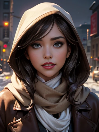 Jessica Alba、(masterpiece:1.0)、(highest quality:1.2)、(Dark Shot:1.3)、Classic Rogue、1991 Rogue X-Men、1 girl、Only one person、Head to Toe、standing on street corner、Elegant pose、(clothing: Brown winter coat、Brown hood、Down lining、White scarf、gloves、jeans) Medium Hair、Brown Hair、Wavy Hair、1 grey hair、Green Eyeischievous look、Grin、Spread your lips、Red lipstick、Heavy makeup、Confident expression、Backlight、(realism: 1.5)、(realism: 1.4)、(Messy: 1.4)、8k、Very detailed、Detailed beautiful woman、(background: midnight、It&#39;s snowing、Downtown New York、Snowy Night)、Official Art、Very detailedな CG Unity 8k 壁紙、Perfect lighting、colorful、超High resolution、photograph、8k、High resolution、Kodak Portrait 400、Film Grain、ぼやけたbackground、(Bokeh:1.2)、(Bright colors:1.2)、Film Grain:1.2、(warm color、warm colorトーン:1.2)、(カラーphotograph)、プロのphotograph