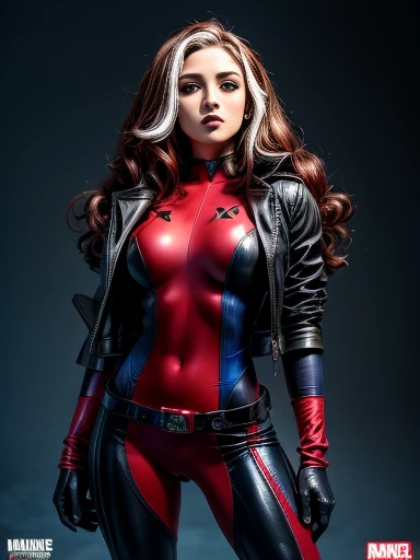 Jessica Alba、masterpiece、High quality 4K、villain (X-Men)、Gothic Girl、Sculpted Body Gothic Makeup、Black jacket、Red and blue bodysuit、masterpiece、highest quality、Cowboy Shots、one personの女の子、one person、Technology Military Bodysuit、fringe