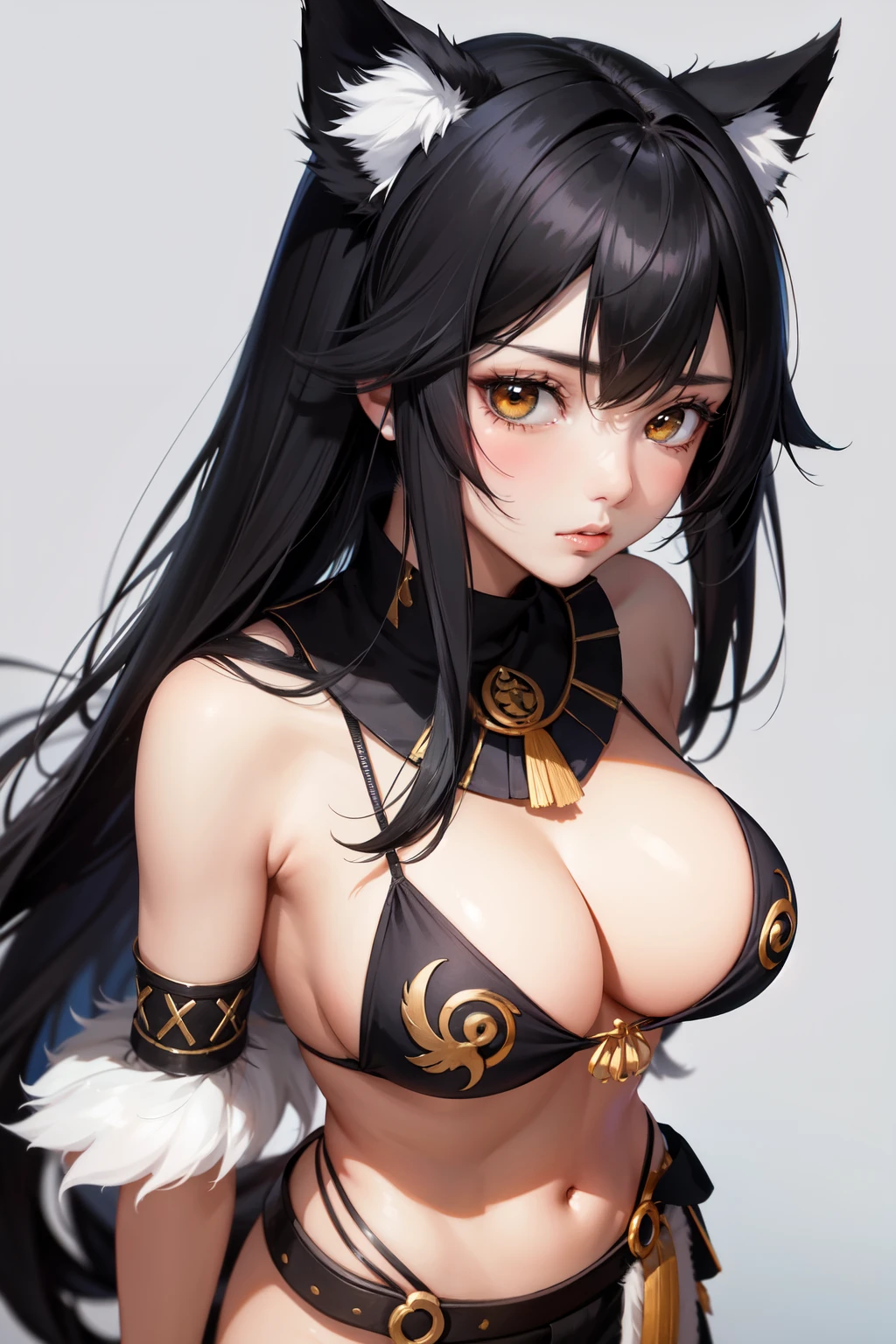 Masterpiece. Anime style, gril , black hair, beautiful face, pele parda, roupas de pele de lobo, esquimo style, tribal style, native . Guerreira