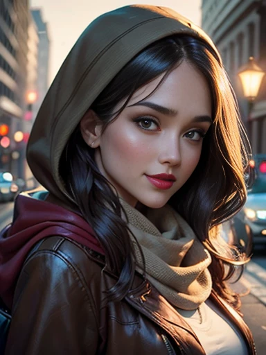 Jessica Alba、(masterpiece:1.0)、(highest quality:1.2)、(Dark Shot:1.3)、Classic Rogue、1991 Rogue X-Men、1 girl、Only one person、Head to Toe、standing on street corner、Elegant pose、(clothing: Brown winter coat、Brown hood、Down lining、White scarf、gloves、jeans) Medium Hair、Brown Hair、Wavy Hair、1 grey hair、Green Eyeischievous look、Grin、Spread your lips、Red lipstick、Heavy makeup、Confident expression、Backlight、(realism: 1.5)、(realism: 1.4)、(Messy: 1.4)、8k、Very detailed、Detailed beautiful woman、(background: midnight、It's snowing、Downtown New York、Snowy Night)、Official Art、Very detailedな CG Unity 8k 壁紙、Perfect lighting、colorful、超High resolution、photograph、8k、High resolution、Kodak Portrait 400、Film Grain、ぼやけたbackground、(Bokeh:1.2)、(Bright colors:1.2)、Film Grain:1.2、(warm color、warm colorトーン:1.2)、(カラーphotograph)、プロのphotograph