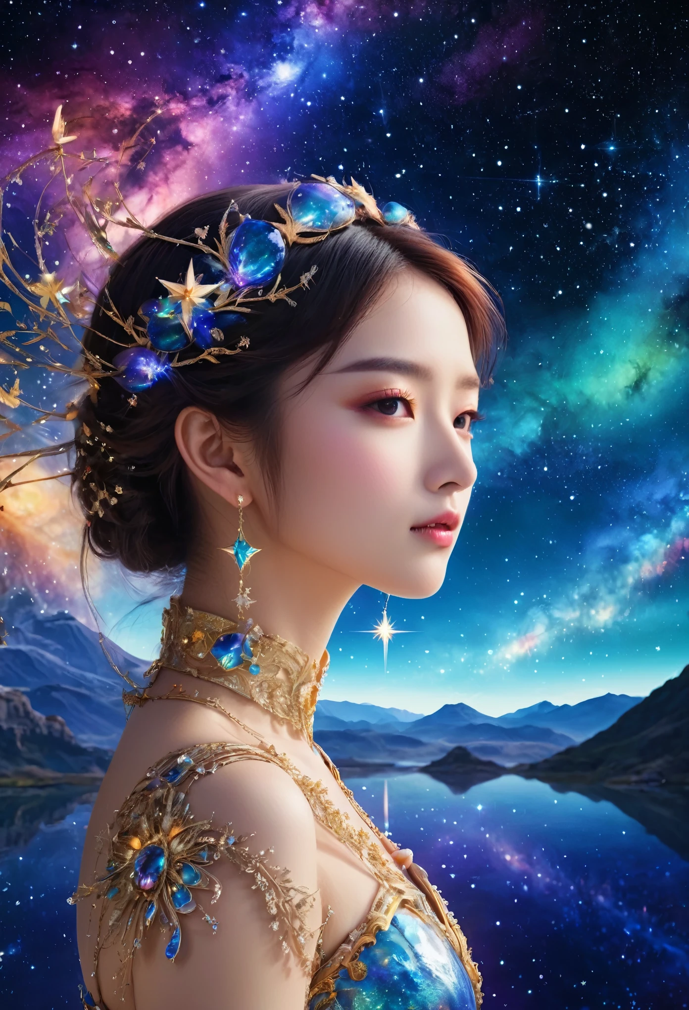 A woman in a blue dress with a crown on her head - SeaArt AI