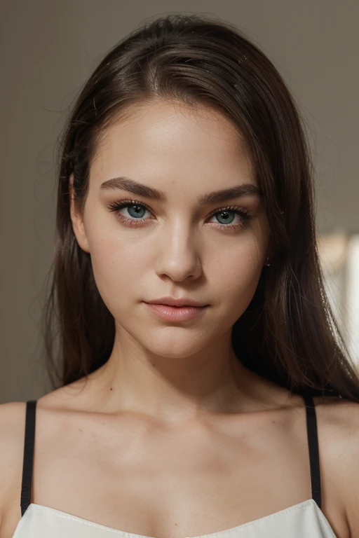 The woman's skin has a snow-white tone, smooth and even, with a fine, slightly matte texture. Her hair is a golden blonde, exhibiting shades from light gold to deeper gold, and it cascades down to mid-back in light natural waves. Her eyes display central heterochromia, where the center of the iris is dark sky blue, and the outer part is bright emerald green, encircled by a thin black line. Her pupils are black and perfectly round, while her eyelashes are long, thick, and jet black.
Her eyebrows are a darker blonde compared to her hair, well-defined, and naturally arched. She has a small, straight nose with a slight downward curve, proportional nostrils, and a subtly rounded tip. Her lips are naturally pale pink, full, and symmetrical, with a clearly defined cupid's bow on the upper lip and a thicker lower lip.
Her cheekbones are high and prominent, transitioning smoothly without sharp angles. Her chin is small and rounded, proportionate to the rest of her face. Her ears are small, well-set against her head, with medium-sized, rounded earlobes.
She has an oval face shape, with balanced proportions and a forehead slightly wider than her jawline. The length of her face is greater than its width, with a softly rounded hairline. Her cranial structure is dolichocephalic, meaning her head is longer than it is wide. Her frontal bone is broad and slightly rounded, her parietal bones are slightly prominent with smooth contours, and her occipital bone is rounded and proportionate to the rest of her head.
The distance between her eyes is proportional to their length, being slightly more than one eye-width apart. Her forehead height is moderate, with a softly rounded hairline. The length of her nose is proportional to the distance from the base of her nose to her chin, and the width of her mouth aligns with the distance between her pupils
ISO 200, f/2.8, 1/500 sec, Canon EOS R5 with RF 50mm f/1.2L lens. Focus on the subject's eyes for sharpness.