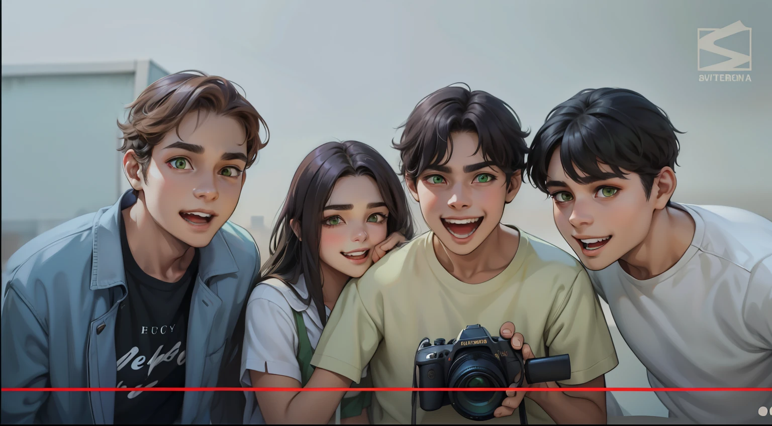 17 years old, they are in school, their hair is dark brown, their green eyes are euphoric, shouting that someone laughs with some evil., visten trajes del antiguo egipto tienen cabello blanco ojos amarillos