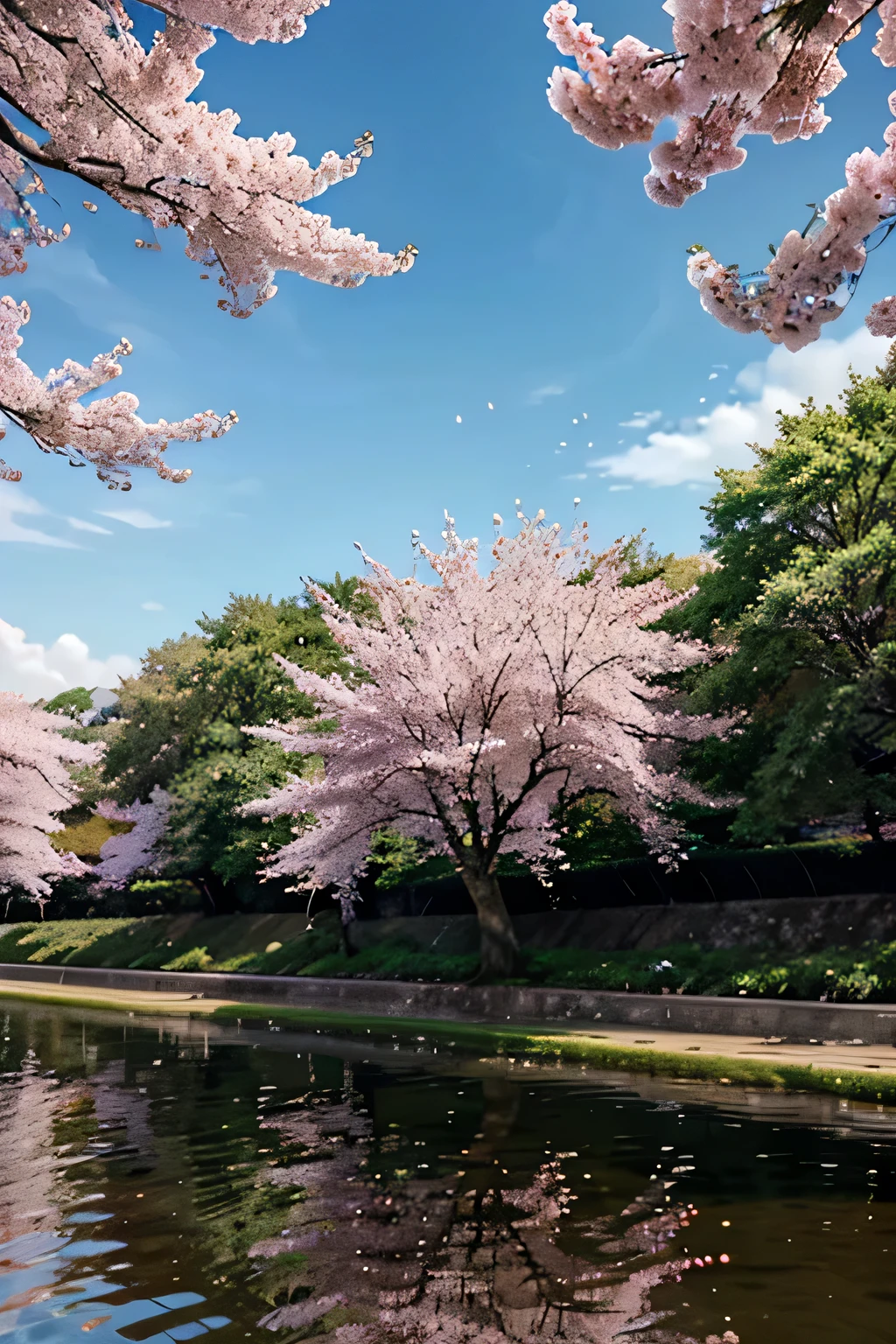 a tree that is standing in the water, cherry blossom background, anime movie background, cherry blossom trees, anime nature wallpap, cherry blossom tree, by Evgeny Lushpin, sakura trees, cherry-blossom-tree, frame from pixar movie, giant cherry trees, disney pixar movie still, anime beautiful peace scene, anime film still, anime vfx, animated movie scene