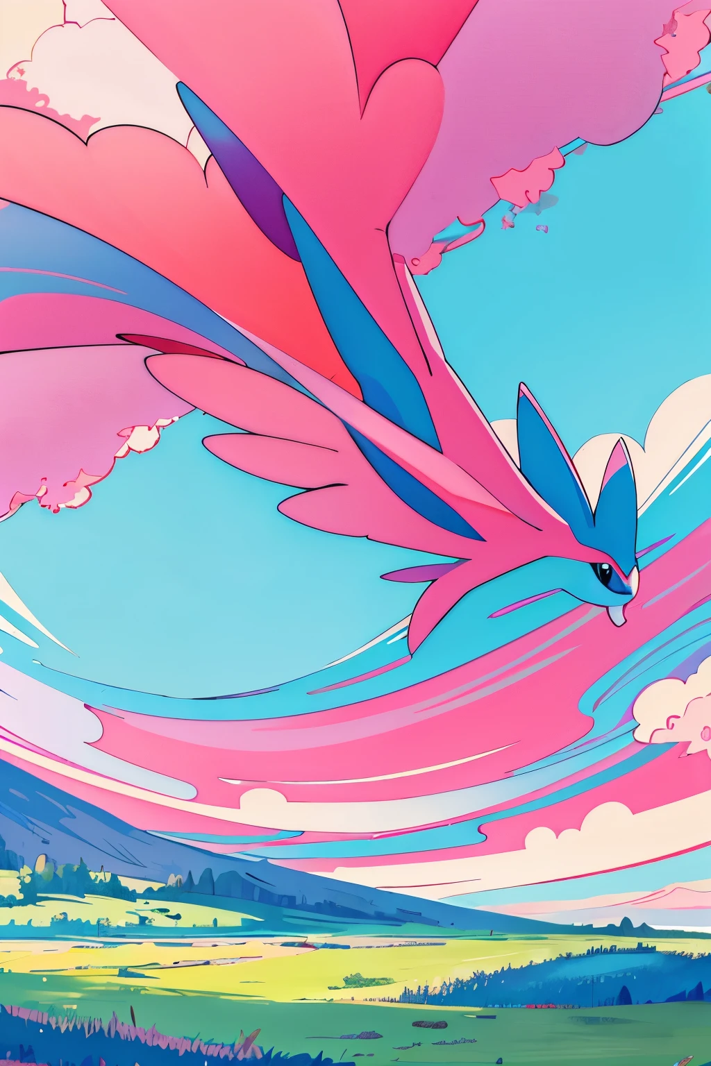 Masterpiece, Best Quality, High Resolution, RO1, Pink and Blue Pokémons Wallpaper, Detailed and Vibrant Design, Captivating Shades, Full HD, Ideal for Desktop Background, Showcasing Famous Pokémon Characters, Gazing Cute expressions, Playful Pose, Pleasant Grassland Backdrop, Soft Pink Sky Accent, Sunlight Drizzling Through, Adding a Radiant Touch, Perfect as Your Favorite Wallpaper.
