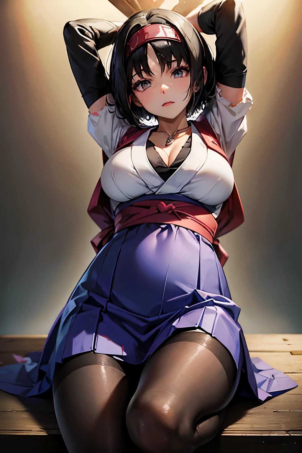 Erica、Pokémon、Black Hair、Short Hair、((Hakama))、Large Breasts、Jail、One girl、((pantyhose))、(Long gloves)、(first round)、(Chained)、((Crucified on the examination table))、(Being restrained)、Leg spread