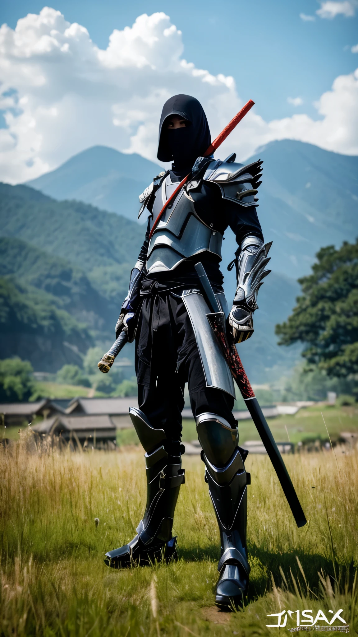 an evil samurai standing in the field with a rifle, cooling magic weapon, ghost in a , evil sword, a ninja with a water wave katana, sharp Final Fantasy 14, awakened samurai, holding scythe, a robot, naginata-wielding ninja shadow Shinobi, wandering samurai man, playable cart, toad samurai, lolita.white.Cyborg ninja.super mask with cybernetic suit.