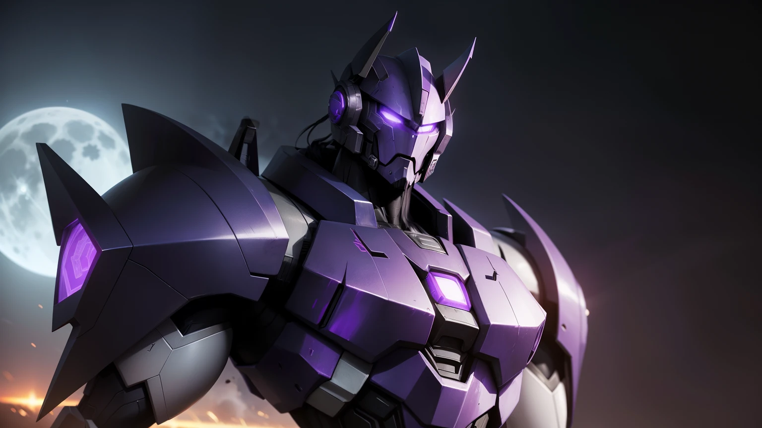 Cyclonus, the Transformers' enigmatic and melancholic figure, stands motionless as a towering sentinel, his metallic form illuminated by the moon's glow amidst the velvet backdrop of the night sky. His robotic visage, adorned with the insignia of his Decepticon allegiance, echoes a silent sorrow that belies his mechanical constitution. His gaze, steady and distant, is trained on the celestial canopy above, as if in pursuit of answers lost to time. The sight of this sentient storm, Cyclonus, serves as a stark reminder of the eternal struggle that lies within the realm of the Transformers.