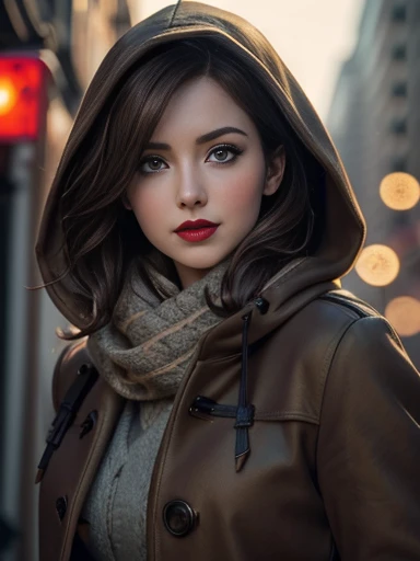 Karen Gillan、(masterpiece:1.0)、(highest quality:1.2)、(Dark Shot:1.3)、Classic Rogue、1991 Rogue X-Men、1 girl、Only one person、Head to Toe、standing on street corner、Elegant pose、(clothing: Brown winter coat、Brown hood、Down lining、White scarf、gloves、jeans) Medium Hair、Brown Hair、Wavy Hair、1 grey hair、Green Eyeischievous look、Grin、Spread your lips、Red lipstick、Heavy makeup、Confident expression、Backlight、(realism: 1.5)、(realism: 1.4)、(Messy: 1.4)、8k、Very detailed、Detailed beautiful woman、(background: midnight、It's snowing、Downtown New York、Snowy Night)、Official Art、Very detailedな CG Unity 8k 壁紙、Perfect lighting、colorful、超High resolution、photograph、8k、High resolution、Kodak Portrait 400、Film Grain、ぼやけたbackground、(Bokeh:1.2)、(Bright colors:1.2)、Film Grain:1.2、(warm color、warm colorトーン:1.2)、(カラーphotograph)、プロのphotograph
