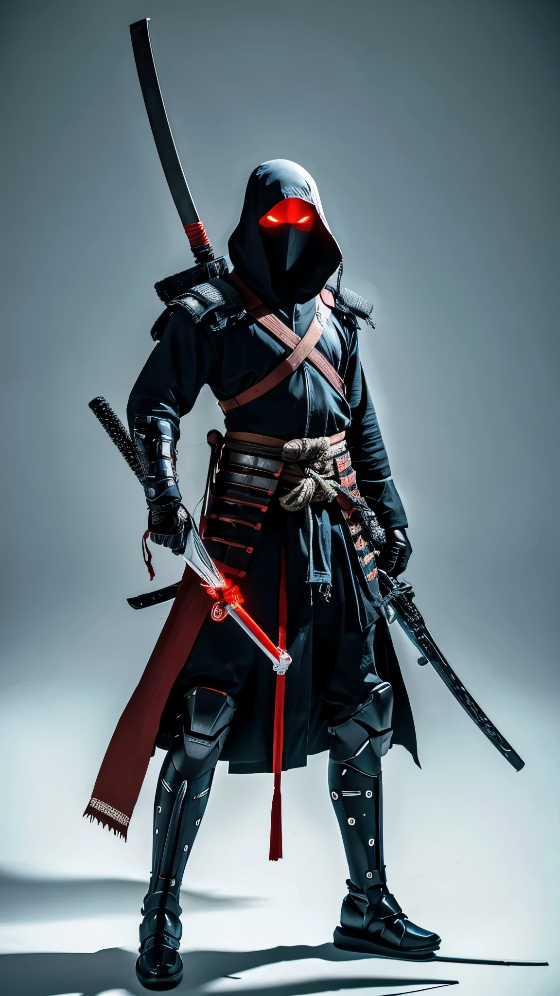 an evil samurai standing in the field with a rifle, cooling magic weapon, ghost in a sheath, evil sword, a ninja with a water wave katana, sharp Final Fantasy 14, awakened samurai, holding scythe, a robot, naginata-wielding ninja shadow Shinobi, wandering samurai man, playable cart, toad samurai, lolita.white.Cyborg ninja.super mask with cybernetic suit.