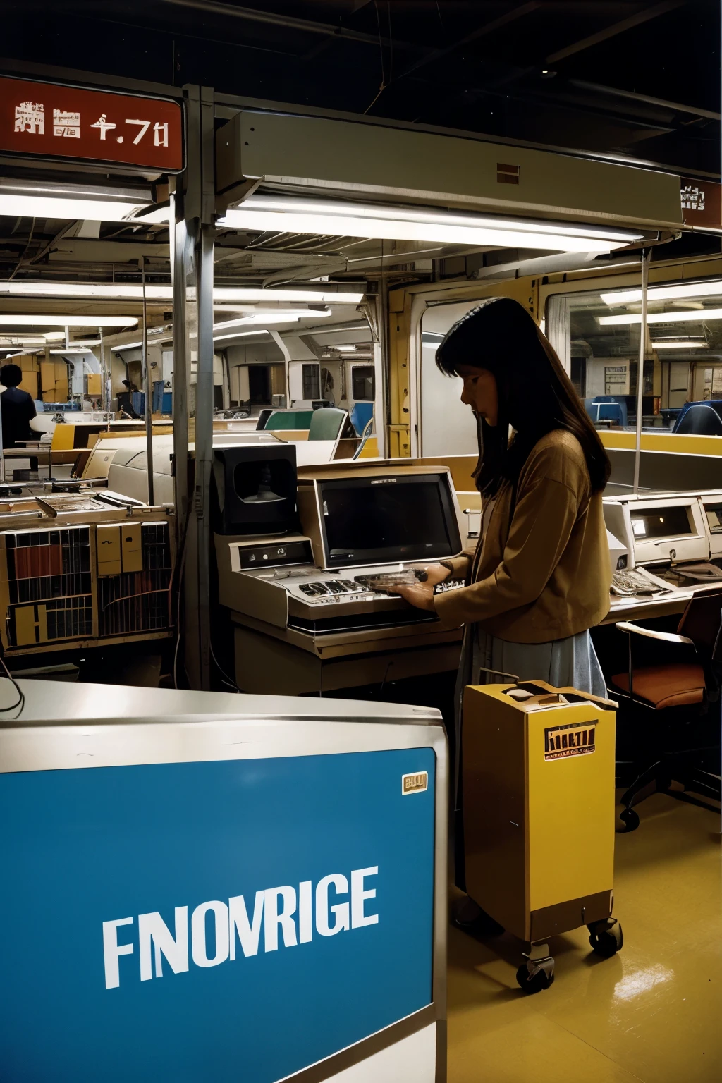 produce a photo from the 70s: Emergence of technologies such as computers and information systems in logistics. Globalization has driven the need for efficient logistics networks on a global scale.