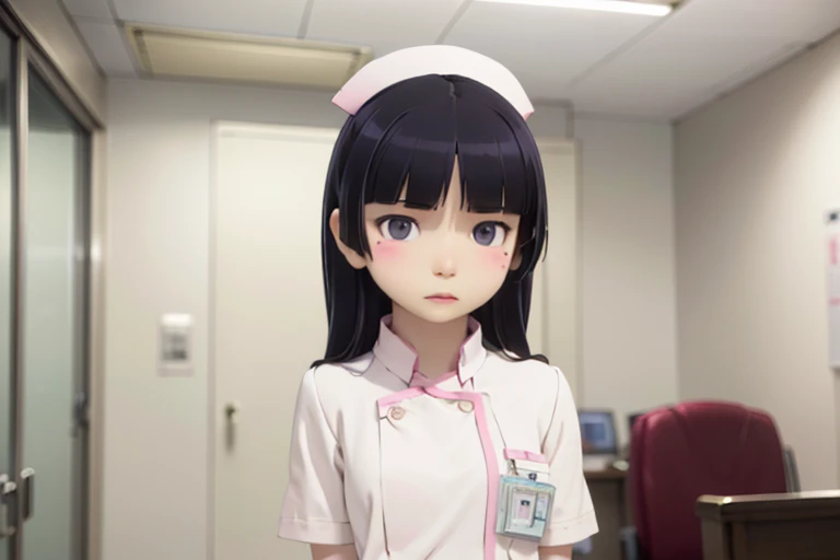 ((ruri gokou)), blush, black hair, mole, mole under eye, 1 girl,(Wearing white nurse clothes:1.2),(RAW Photos, highest quality), (Realistic, photo-Realistic:1.4), masterpiece, Very delicate and beautiful, Very detailed, 2k wallpaper, wonderful, finely, Very detailed CG unity 8k wallpaper, Very detailed, High resolution, Soft Light, Beautiful detailed girl, Very detailed eyes and face, Beautiful and sophisticated nose, finely beautiful eyes, Perfect Anatomy, Black Hair, nurse uniform, ((nurse cap)), Long skirt, nurse, White costume, thin, hospital, clear, White Uniform, hospital room, Neck auscultation, ((Upper Body))