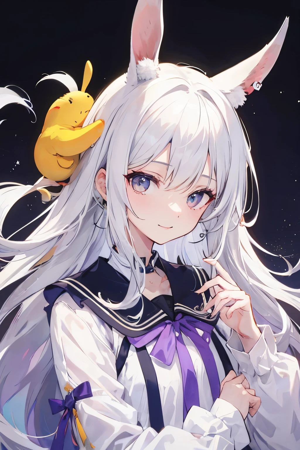 Una chica,Cabello blanco,Orejas de conejo,feliz,da las gracias