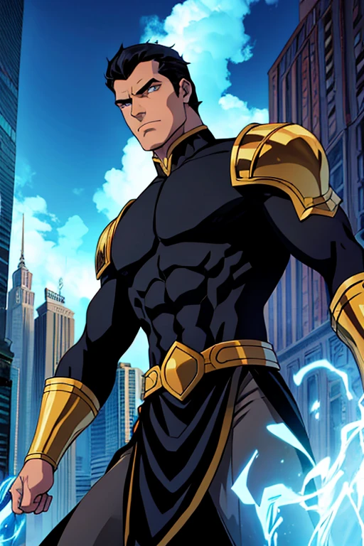 Appearance: Magnus is a tall man, com 1,90 m tall and an athletic build. Your eyes are deep blue, que parece brilhar quando ele usa seus poderes. his hair is black and short, with a few gray streaks at the temples. Ele costuma usar roupas funcionais, often with metallic elements, que ele pode manipular com seus poderes.