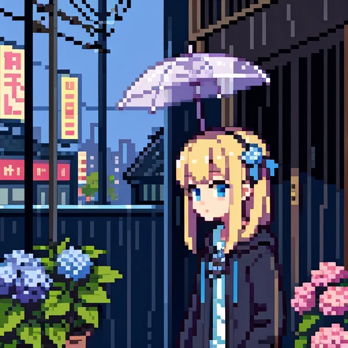 rainy city　hydrangea　City girl