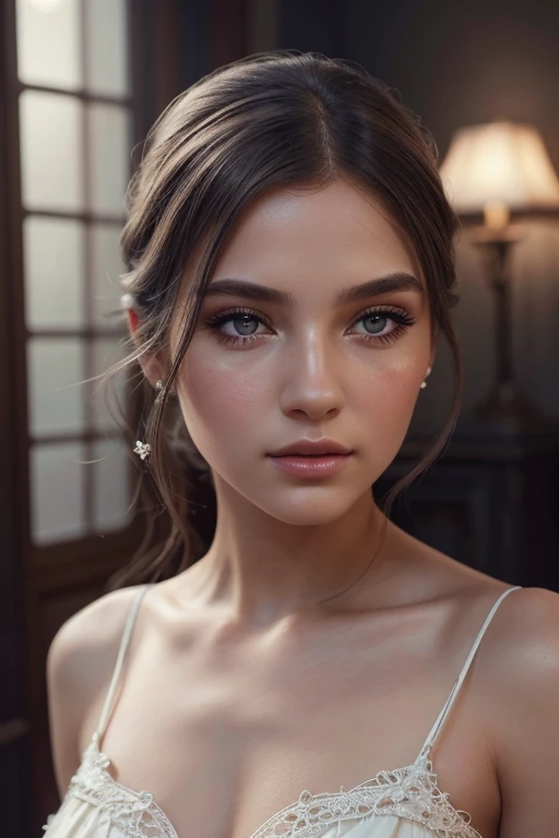 1girl, bellissima, solo, upper body, extremely detailed face and eyes, beautiful detailed lips, longeyelashes, delicate facial features, intricate hairstyle, soft lighting, warm color palette, cinematic composition, photorealistic, digital painting, masterpiece, 8k