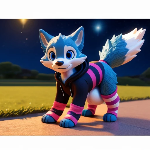 (((feral))), ((Cute little blue wolf, toony, young)) with different colored eyes， tchibi， adolable， Logo design， Cartoony， movie light effect， ((3D vector art))， Cute and quirky， Fantasyart， Bokeh， handpainted， digitial painting， gentle illumination， Isometric style， 4k resolution， photoreal render， High level of detail clean， Vector image， Photorealistic masterpiece， professional photoshooting， simple space background， flat white background， isometry，vibrant vector, ((hyper balls, huge balls)), erection, hoodie, bottomless, detailed fur, anisotropic fur gloss, ((subsurface scattering)), in park, ((very wide body)), ((animal genitalia)), [[cock veins]], (on fours), large tail, ((striped thigh high socks))