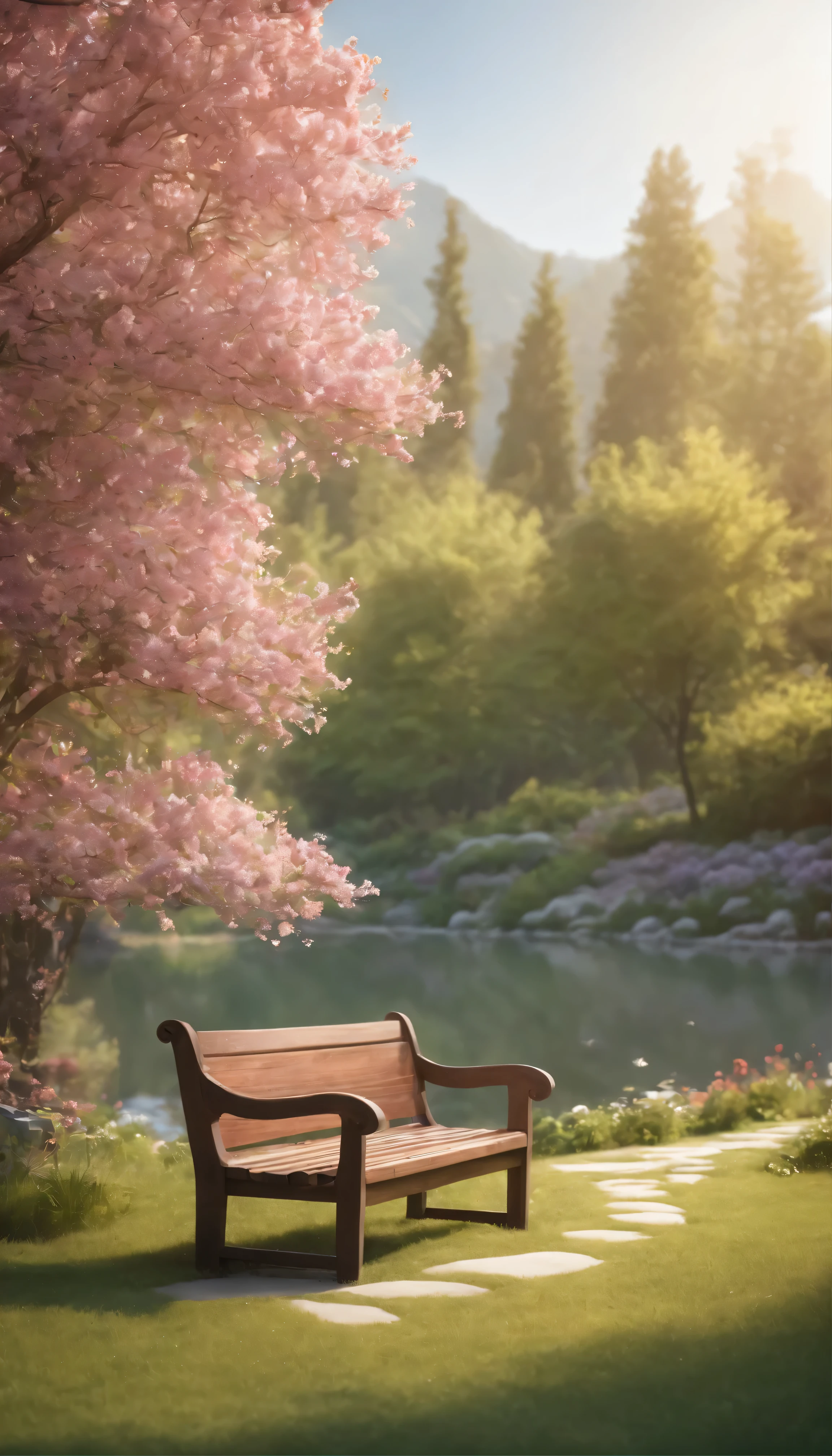 Pixel Art、Serene Garden、Colorful flowers、Gentle creek、Vibrant fauna、Quiet atmosphere、detailed、Vibrant、4K、HDR、Sunlight filtering through the leaves、Soft Shadows、Clean lines、Intricate details、Pixel Art Style、highest quality、Realistic rendering、Super detailed、Calm Tones、atmosphere、peace、Close-up of a blooming flower、wood々The distant silhouette of、Focus on nature&#39;s small wonders、wildlife、Birds chirping、Leaves rustle、 Calm colors、A harmonious composition、Central Perspective、Minimalist design、Abstract and comfortable bench invites the viewer to sit and relax、Gently shake the grass