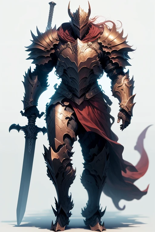 Full body illustration、Simple Background、A giant demon man wearing metal armor and carrying a giant sword、Berserker、Berserk