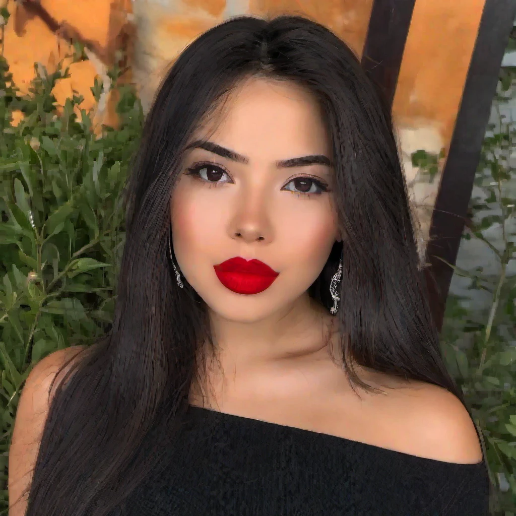 (masterpiece, best quality:1.2), 1girl, solo, a young Latina woman with long dark hair, wearing red lipstick and a black top, white skin, perfect face 