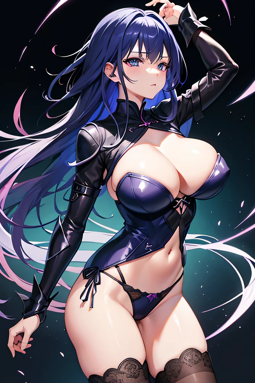 raiden, crossplay blackmagician girl, suitpink, blue lace underwear, Very big breasts ,