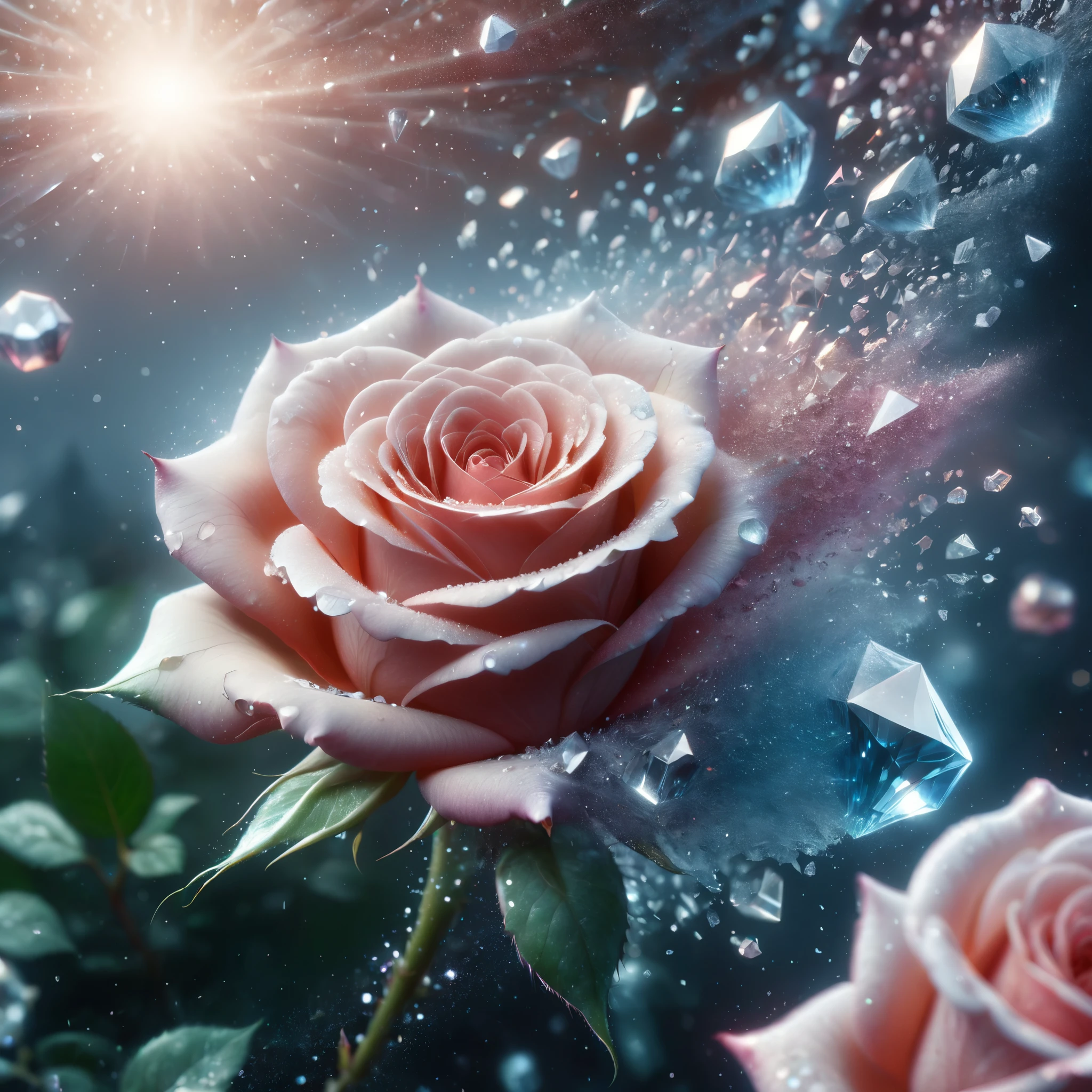 a close up of a rose surrounded by crystals, cgsociety award, interconnected human lifeforms, dribbble, stunning image, diamond prisms, affinity photo, cosmic entity, one thousand years of longing, cgi society, cgworld, [ shards, very beautiful photo, eternal, (complementary colors:1.2), (sharp focus:1.1), (Unreal Engine 5:1.2), (CGI:1.2), (high quality:1.2), (4K:1.1), (volumetric lighting:1.2), (highly detailed:1.3), (bloom:1.1), (micro details:1.2), (masterpiece:1.3), (luminescent:1.1), (aesthetic:1.3), (beautiful:1.3), (HDR:1.2), (dynamic composition:1.2), (captivating atmosphere:1.2), (immersive experience:1.3), (innovative design:1.2), (cinematic excellence:1.3), (timeless elegance:1.1), (visual storytelling:1.2), (technological marvel:1.2), (artistic finesse:1.3), (ethereal beauty:1.1), (creative brilliance:1.2)