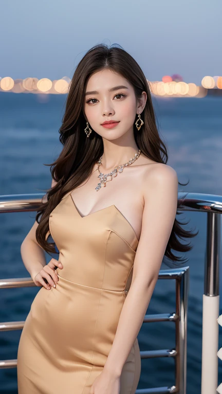 (4K, 8K, best quality, A high resolution, tmasterpiece:2), (actual, realistic, Photorealistic2), (ultra - detailed, masterpiece, best quality, High detail), ((standing)), Beautiful detailed woman, noble beauty, very detailed facial, detailed skin structure, fair skin, perfect anatomy, ((perfect body)), Beautiful detailed whole body, lovely lips, detailed lip, (big tits, full tits, deep v big breasts, crisp breasts, Bulging chest), (detailed eyes, soulful eyes, realistic eyes, beautiful and clear eyes), (close eyes:1), shiny color hair, (bouffant curled bun hair), ((Smile:1.2)), Enchanted expression, Alluring, seductive look, Enchanted pose, ((traditional outfit, long dress with flower motifs, Earring, a necklace, brimmed hat)), well-shaped bust, Breasts squeezed together, ((view over city, midnight), (night scene), physically-based rendering, ((full body)), (((looking direct to viewer))), ((inviting look))