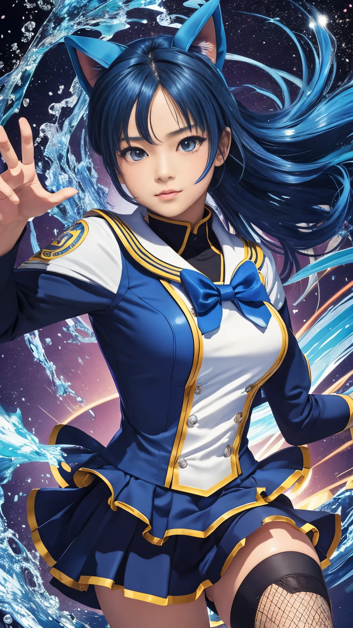 (masterpiece)、(highest quality)、Real、Cinematic Light、Mizuno Ami、Sailor Mercury、stand、Battlefield Background、Perfect body、Blue Hair、uniform。Her uniform is、intricate details and、It features a vivid and glossy finish under dynamic lighting.。幾重にも重なったBlue Hairが、uniformの鮮やかな色合いを引き立てている。Ami&#39;s body is depicted with athletic grace.、All muscles are defined yet graceful。Against the backdrop of the battlefield、The focus is on Ami&#39;s determined pose。Realなフィギア