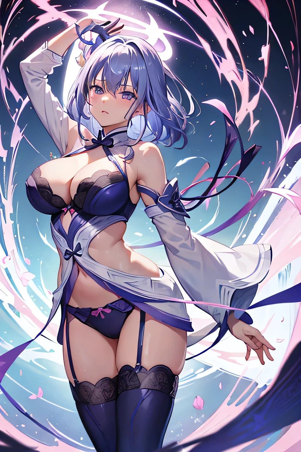 raiden, Take off your pink kimono., blue lace underwear, Very big breasts ,magichian