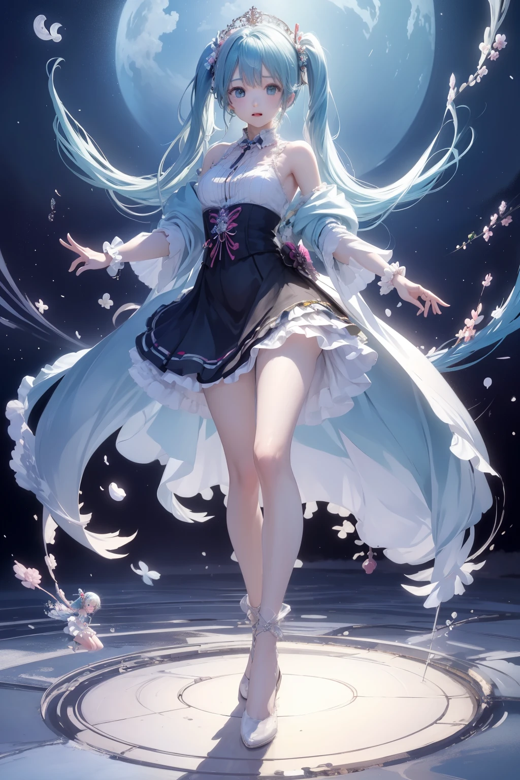 (masterpiece、highest quality、Official Art:1.2)、(colorful)、miku hatsune、Seeing the viewer、One Girl、Portrait、solo、colorfulな水浮遊