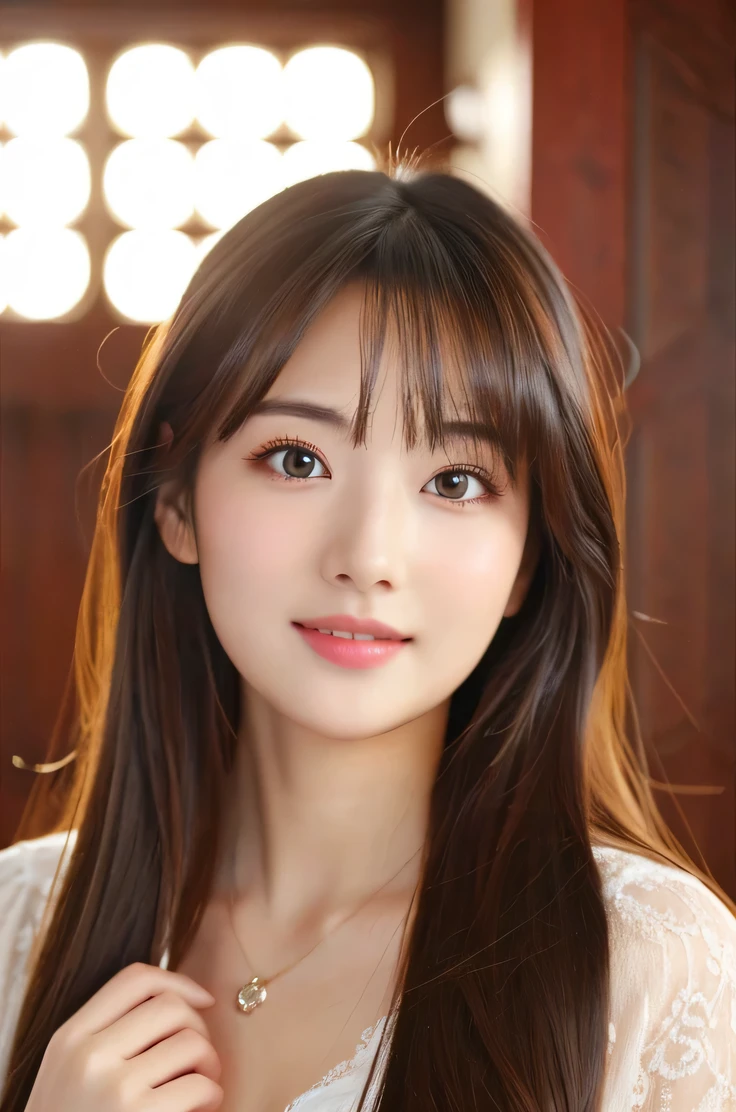 (((8k,Very detailed,Attention to detail、highest quality,masterpiece,Attention to detail))),RAW Photos & Realistic atmosphere,Beautiful dark eyes,Glossy lips,beautiful黒い Eyes,White skin、Her deep black eyes are very beautiful,Very beautiful face,Very beautiful face、Vibrant, Red face,beautiful, Glowing Lips,beautiful Eyebrows,Infinite Reality, Realistic Young Gravure Idol,Very cute woman , Young Gravure Idol, Young Gravure Idol, とても美しくてかわいいbeautiful 21 year old beauty,Incredibly beautiful and elegant,beautiful 21 year old beauty,Natural soft light,(Shiny Hair,,beautiful and kind eyes:1.5),Gentle features,Shapely breasts,Long Hair,beautiful posture,No makeup,let me'Looking at the camera,shirt,Japanese women,