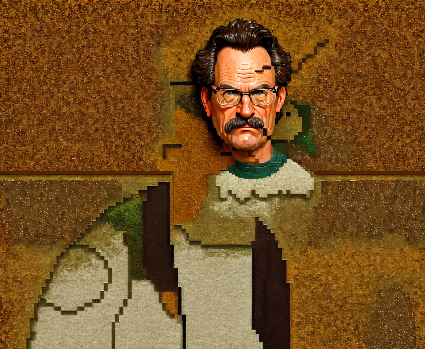 a cartoon picture of a man with a mustache and a beard, ned flanders, pixelactivist, grumpy [ old ], dale gribble, (rust), /r/pixelart, portrait of hide the pain harold, portrait of hank hill, portrait of walter white, closeup character portrait, avatar for website, hank hill, farmer, boomhauer, heisenberg