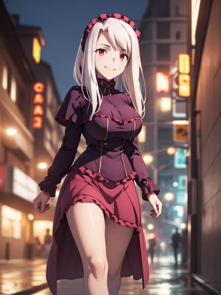 great quality ++ Extremely detailed high resolusionolution, (((very aesthetic))), expressive eyes, (((perfect face))), (((((face symmetrical))))), ((((perfect face)))), (((((good anatomy))))), (((perfect hands))), (((8k)))), UHD, HD wallpaper, (((high detailed calidra, (((((1girl)))))), only, ((((Masterpiece)))), ((((Best quality))))), ((((high resolution)))), Highly detailed, (illustration), beautiful detailed eyes, (((combatant))), (((1girl)))), (((((((illyasviel von einzbern)))))), (((((white hair))))), (((((gothic lolita)))), ((((ponytail)))), (((shalltearcostume))), (((((smile))))), (((frilled dress))), (((dress))), (((lolita fashion))), Long wavy hair, (((red eyes))), (((milfication))), (((mature female))), ((((((gigantic breasts)))))), (((Accurate fingers))), ((((Unnatural hands)))), strange eye, (((walking))), (((female pose))), ((((from the knees to the head)))), (((city at night))),
