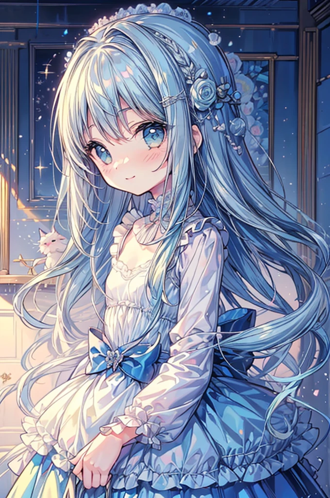 masterpiece, best quality, extremely detailed, (illustration, official art:1.1), 1 girl ,(((( light blue long hair)))), ,(((( light blue long hair)))),light blue hair, ,10 years old, long hair ((blush)) , cute face, big eyes, masterpiece, best quality,(((((a very delicate and beautiful girl))))),Amazing,beautiful detailed eyes,blunt bangs((((little delicate girl)))),tareme(true beautiful:1.2), sense of depth,dynamic angle,,,, affectionate smile, (true beautiful:1.2),,(tiny 1girl model:1.2),)(flat chest), (((masterpiece))), (((best quality))), (((ultra detailed))), (masterpiece, best quality:1.5), illustration, (extream detailed), (little whites cat  kitten and one girl:1.3), girl holding white little cat (kitten), focus on cat, background is back alley, detasiled sunlight, looking viewer, (front view:1.4), (cat looking viewer:1.2), (happy:1.3), (upper body:1.1)