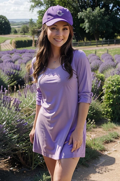Emily Richardson, 1girl, solo, (((consistent face and image))), ((20 years old)), realistic, photorealistic, (red ((cranky)) hair), short hair, (((Caucasian mature woman))), (Swiss woman), (Swiss nose), (Swiss thick lips), posing outside the Lavender Fields, Provence: Beautiful purple fields, especially vibrant in summer., upper body and upper legs, smirking, standing, wearing In style in trend Generation-Z modern wear different colored,