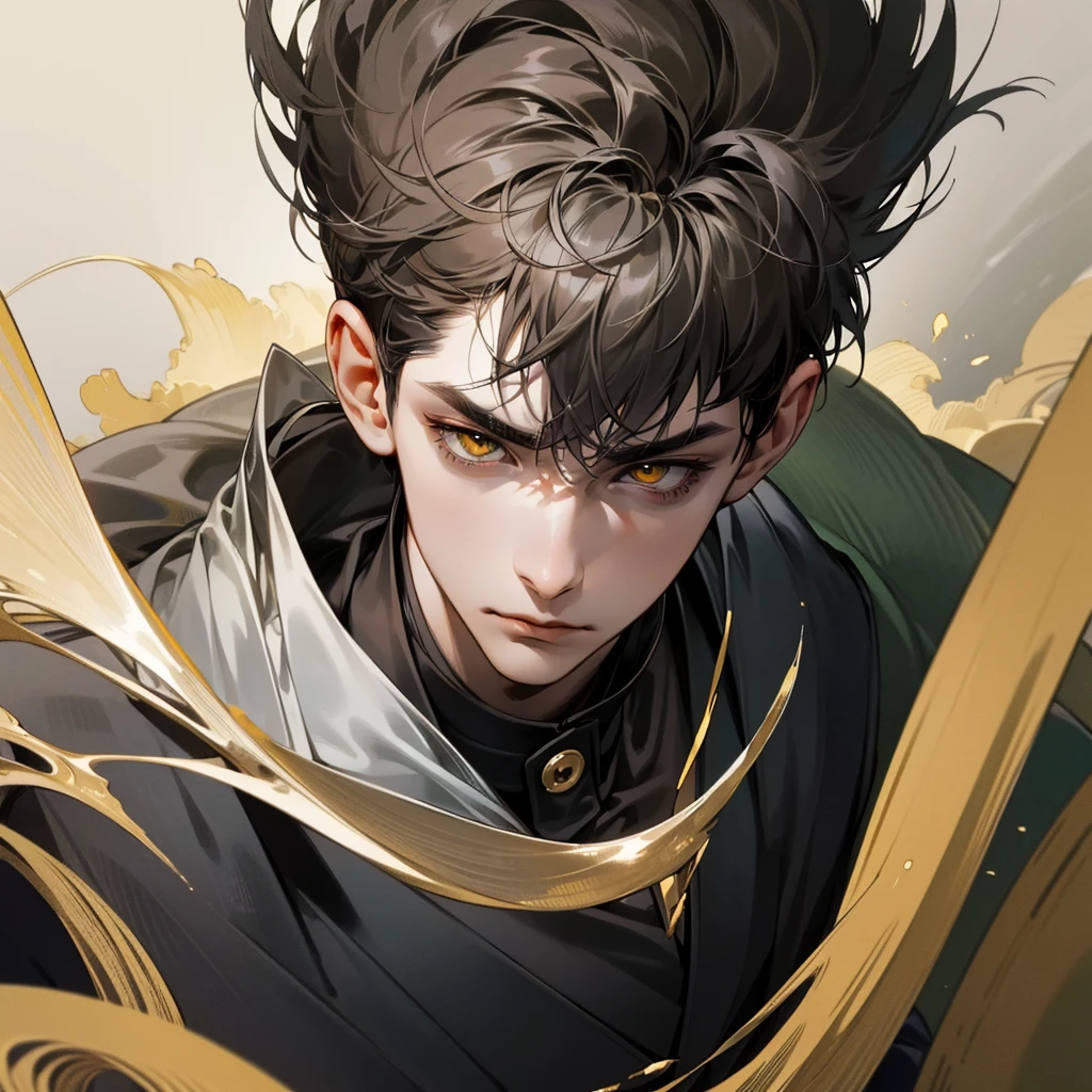 high quality, detailed
,young man,27years old, masterpiece, detailed eyes, hyper detailed, best quality, 4K UHD, ultra detailed, super detail,black haircut,yellow eyes , quiet expression face,sharp eyes,black clothes,high resolutions,modern clothes