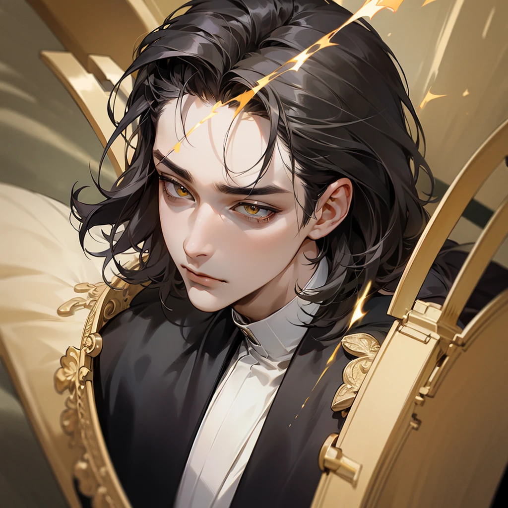 high quality, detailed, 
young man , 4K UHD, super detail, best quality, detailed eyes, masterpiece, high quality, detailed
,young man,27years old, masterpiece, detailed eyes, hyper detailed, best quality, 4K UHD, ultra detailed, super detail,black haircut,yellow eyes , quiet expression face,sharp eyes,black clothes,high resolutions,modern clothes ,casual outfit