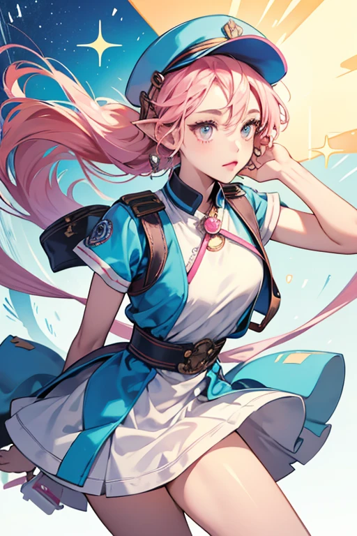 ADtchi has light blue skin and pink lips. she has round eyes and round ears on the side of his head. she has long, skinny arms and legs. she wears a backwards white cap on her head and a clock on a rope around her neck. she has red straps on her legs, and one holds a walkie-talkie, and the other holds a white rolled paper. she usually holds signs with messages for the TAMAX-TV crew. SPARKLE; GLITTER