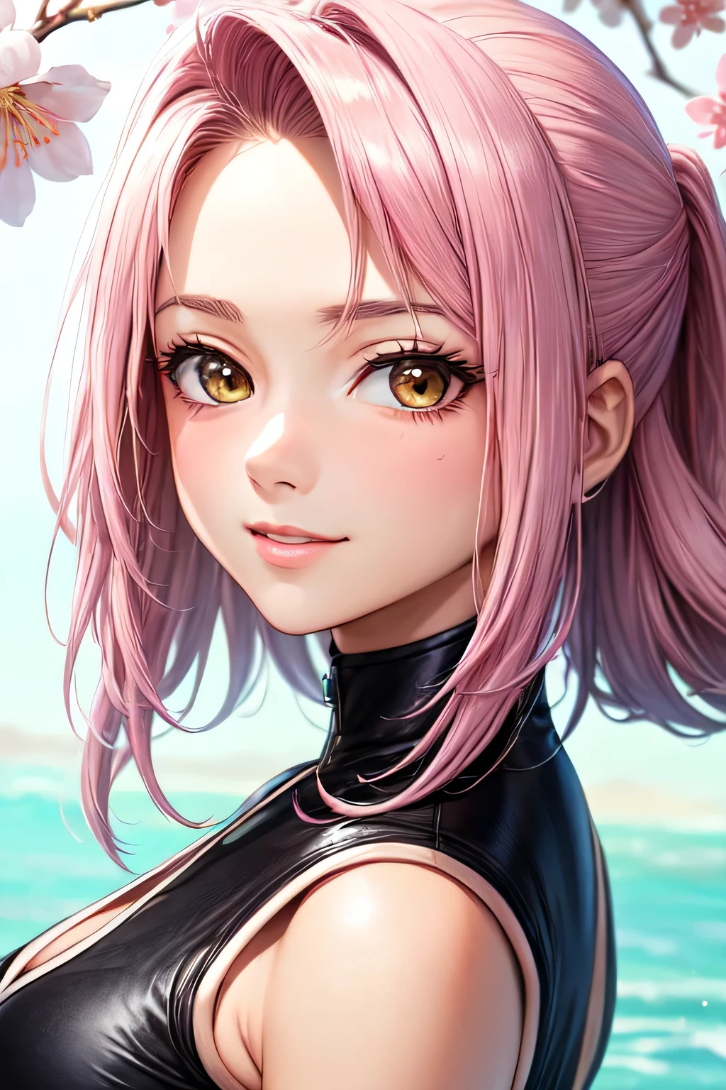 ((melhor qualidade)), ((Obra de arte)), (detalhado), rosto perfeito, linda garota de anime sakura haruno, happy with natural cosmetics for face