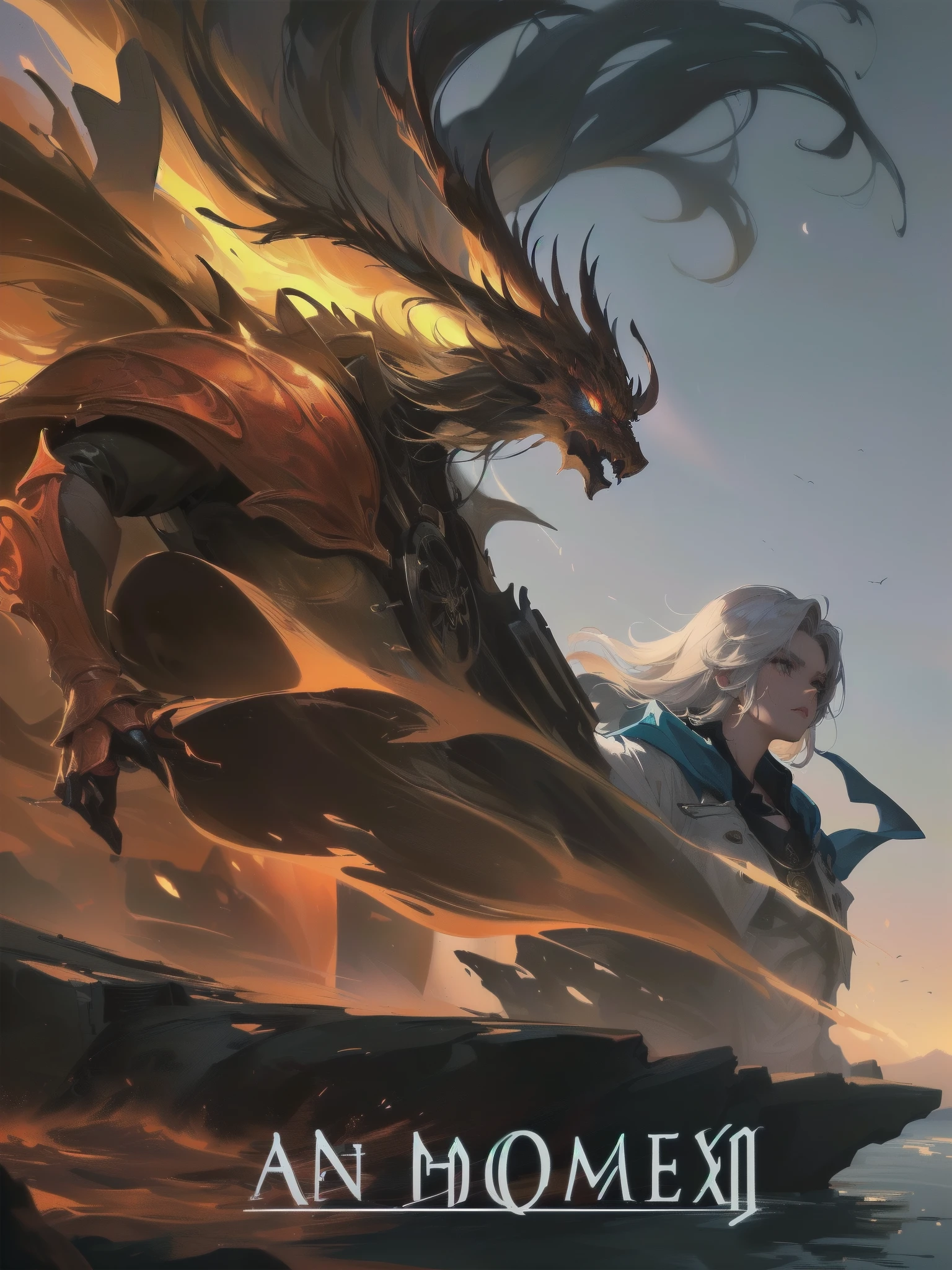 arafed image of a man standing on a cliff with a giant demon in the background, epic fantasy digital art style, epic fantasy artwork, epic fantasy digital art, anime epic artwork, epic fantasy art style hd, guildwar artwork, 4k fantasy art, epic fantasy game art, epic fantasy illustration, fantasy epic digital art, dark souls art, epic fantasy art. (absurdos, Altas Resoluciones, Ultra detallado, HDR), Obra maestra, La mejor calidad, final fantasy vii, 1hombre solamente, guapo, pelo largo, cabello negro, Ojos rojos vibrantes, ojos finos y cara detalladas, Armadura nordica, snowy mountains, frio, tonos azules, helado, hielo, ((Arma intrincada)), capa roja ondeando. ((Dragon a la espalda, dragon volando) Final Fantasy, badass pose, Personaje masculino de anime, Badass Anime 8K, Arte detallado del personaje de anime, Concepto de anime HDR Anime MacManus, Chico anime, Ikuto Yamashita, Anime CG arte suave, Fondo de pantalla de manga 4 k, inspirado por Yamagata Hiro, Wallaper de animea painting of a man with a sword and a red cape, epic anime style, anime epic artwork, epic fantasy digital art style, advanced digital anime art ”, portrait of ninja slayer, hero 2 d fanart artsation, epic fantasy style art, epic fantasy art style, high quality colored sketch, akira from chinese mythology, epic full color illustration
