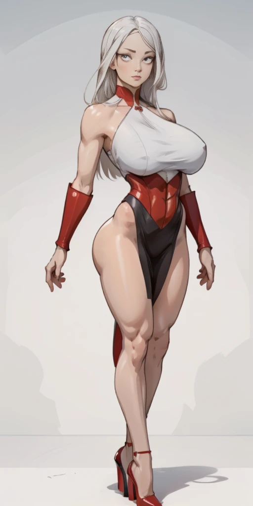 (Masterpiece, plain background:1.2) 1sologirl standing straightforward symmetrical wearing only red high heels 👠 silver white hair 😍 👌 😀 ✨️ ♥️ ❤️pupils eyes symbol