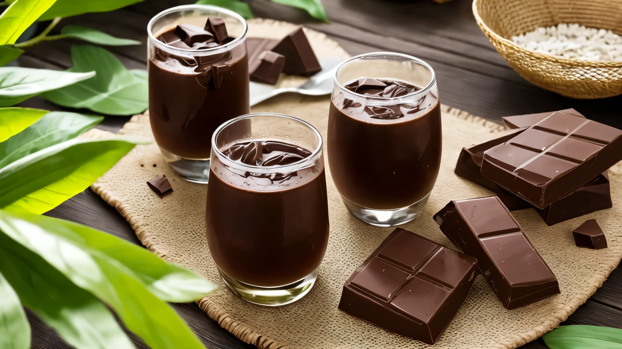 On a sun-drenched summer afternoon, tall glasses of icy chocolate cocoa offer a much-needed oasis. Outside, vibrant green leaves rustle in the gentle breeze as beads of condensation trickle tantalizingly down the beverage's perspiring vessels. One indulgent sip and the rich, velvety cocoa envelops the palate with its decadent essence - the perfect balance of bittersweet chocolate and creamy dairy. As the chilled treat's nuanced flavors linger, the warm zephyr carries the invigorating scent of freshly muddled mint leaves adorning each glass. Momentarily, the stifling summer haze seems to dissipate, replaced by pure refreshment and satisfaction under the dappled shade of a sprawling backyard tree. With each unhurried drink, the burdens of the scorching heat fade away into sweet, chocolate-infused tranquility.