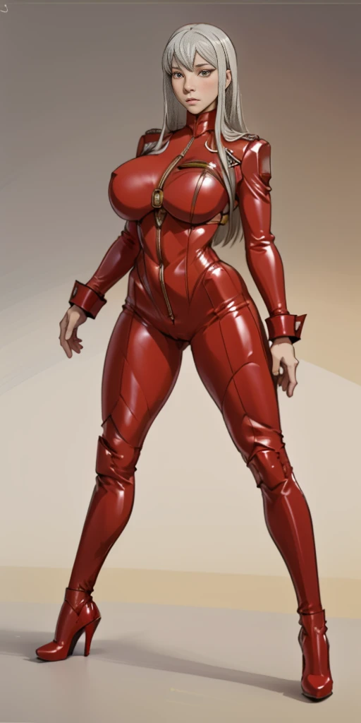 (Masterpiece, plain background:1.2) 1sologirl standing straightforward symmetrical wearing only red tight leather latex outfit and high heels 👠, Selvaria Bles