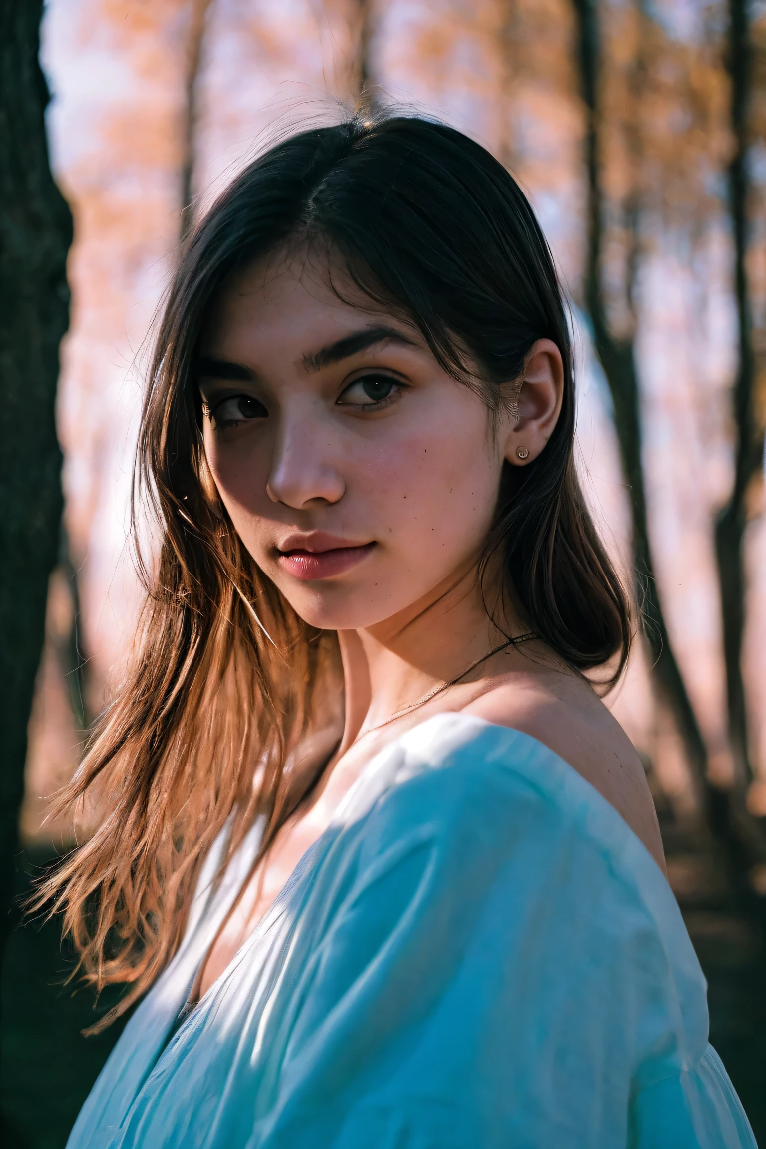 Portrait, shot on leica, shadowplay, gorgeous lighting, subtle pastel hues, outdoors ,solo