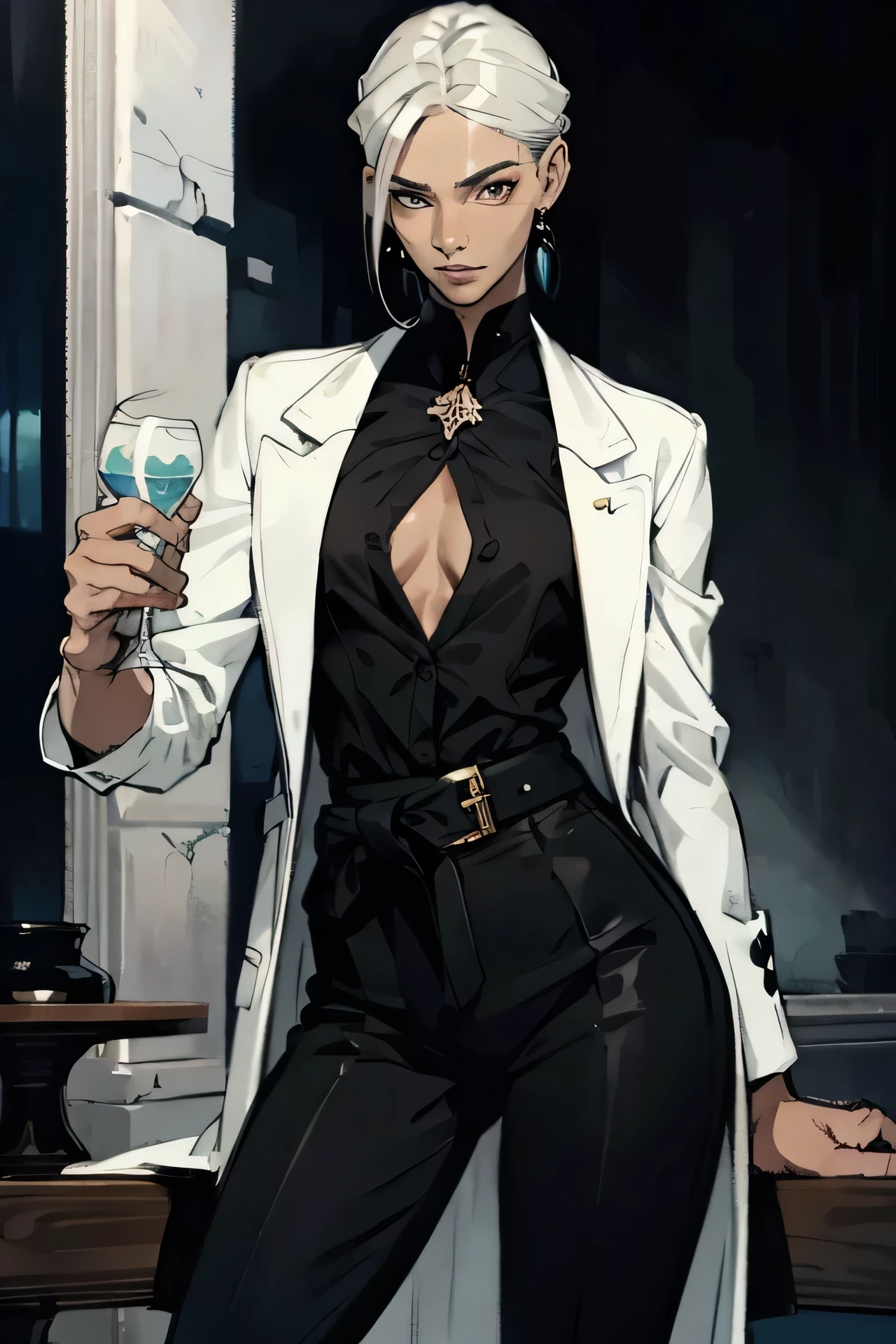 grinis, white hair, purple eyes, long hair,
white jacket, white pants, cleavage,
upper body, standing,
streets, night, restaurant,
(insanely detailed, beautiful detailed face,beautiful detailed eyes, masterpiece, best quality),solo,
<lora:grinis:0.8>