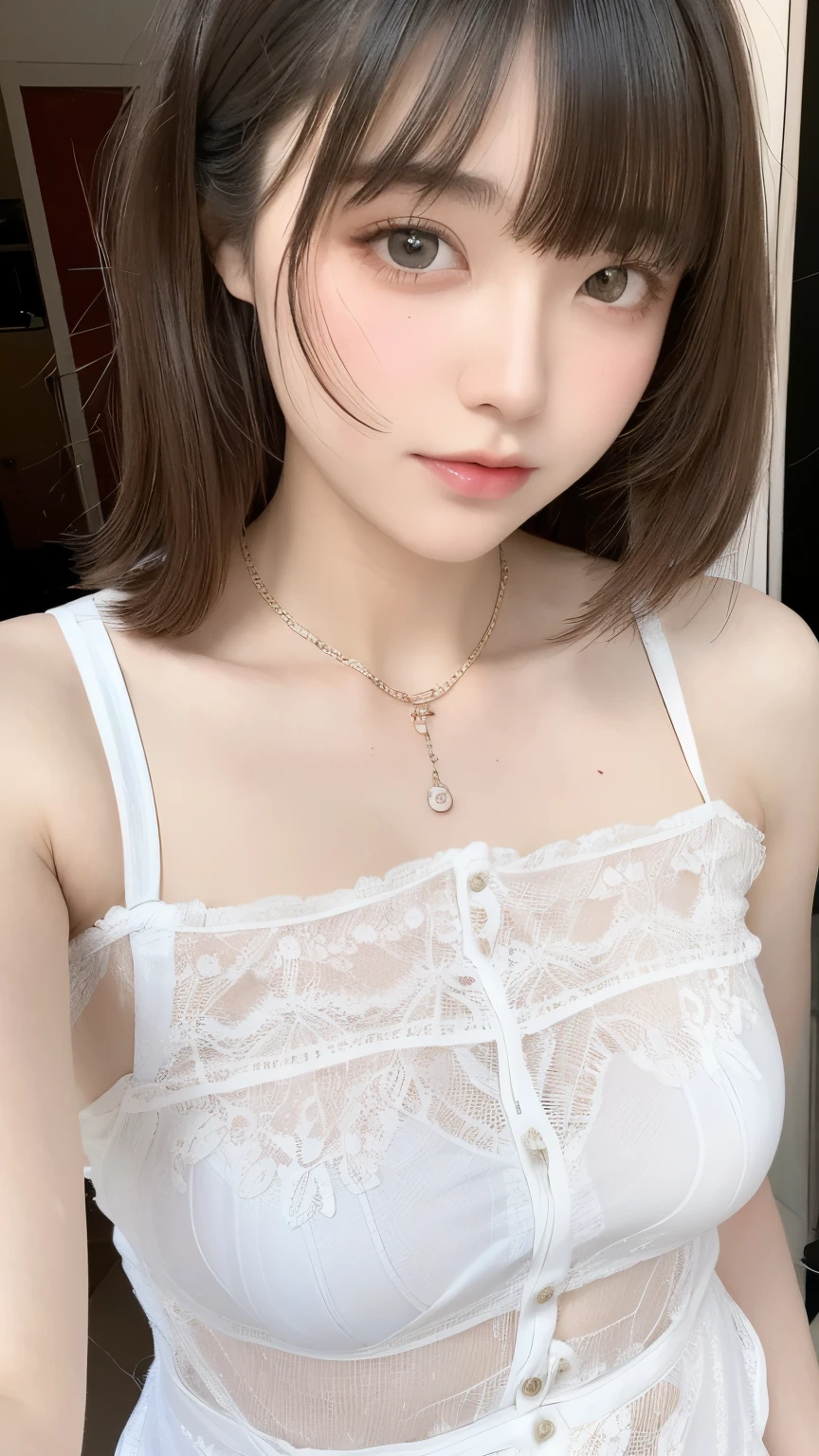 see through,Beautiful and fair、Radiant Skin, 3 Up, Gorgeous, bright, Refreshing and gentle expression, Perfect beautiful face、Beautiful shiny bangs, A very beautiful girl, Eyeliner, Very perfect eyes,Very large breasts,Grooves reveal original skin,Muscular body,Lace suspenders