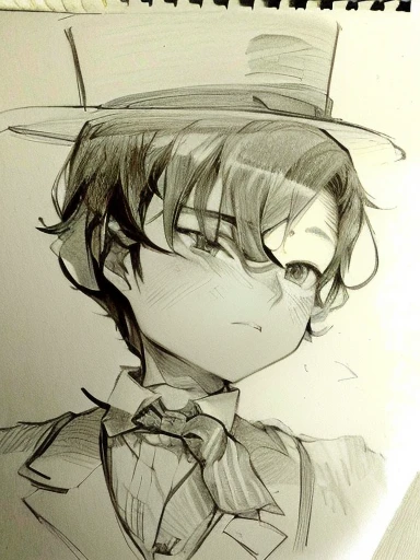 drawing of a man with a top hat and bow tie, inspired by Ryuzaburo Umehara, inspired by Junpei Satoh, anime shading), anime shading, inspired by Okumura Masanobu, inspired by Kawabata Ryūshi, an anime drawing, inspired by Hideyuki Kikuchi, inspired by Yukihiko Yasuda