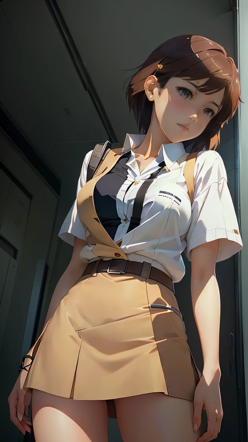 Anime girl wearing a white shirt, brown skirt and brown vest, Makoto Shinkai. Female Space Detective Annie、Naomi Morinaga、White panties、Beautiful panties、Digital Rendering, a Surreal , Surreal , Makoto Shinkai and artgerm, Smooth anime CG art, Makoto Shinkai. High detail, Painted in an anime artist&#39;s studio, Makoto Shinkai ( Apex Legends ), Very detailed fan art