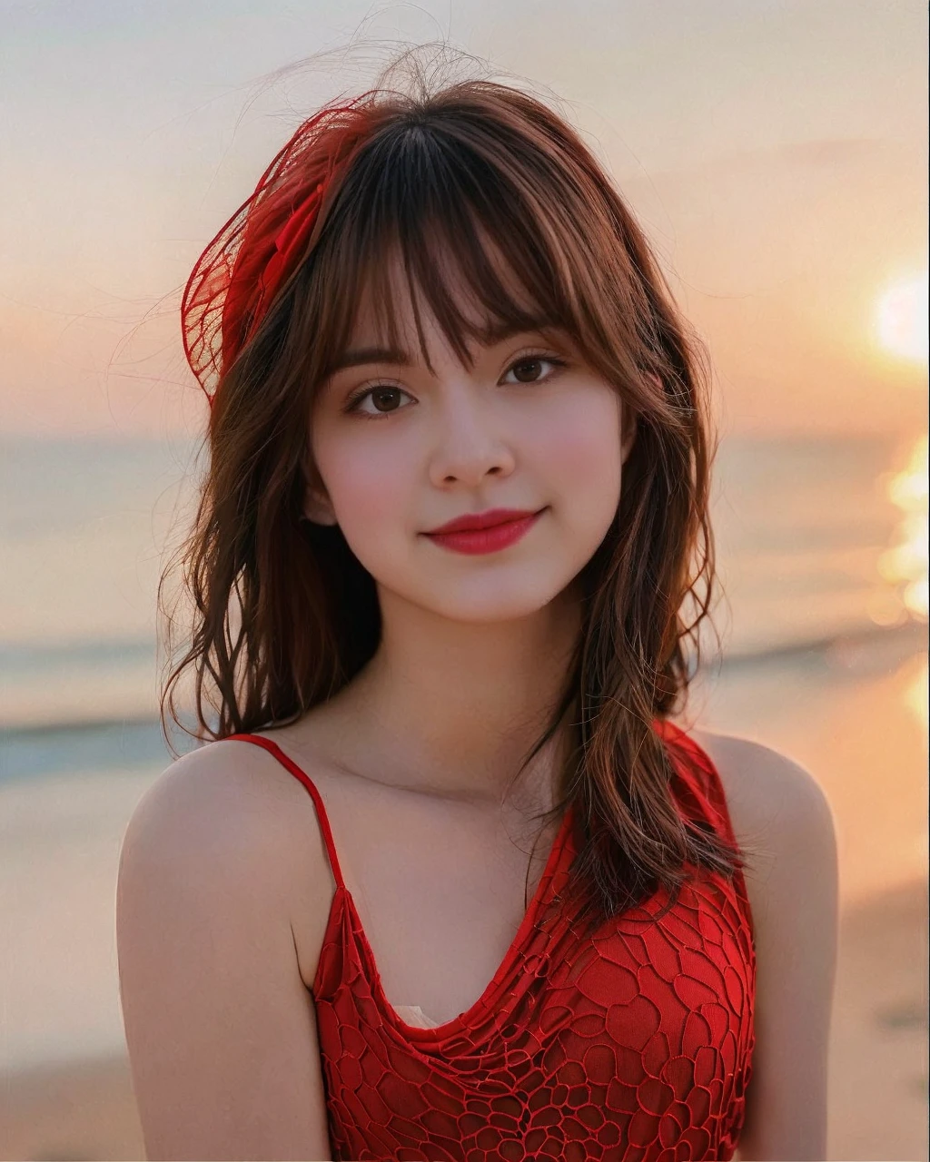 1girl,Sailor suit、Sailor Moon、emi-short hair、Schoolyard、Summer clothes、Earrings、Embarrassed、Hand placed on face、necklace、Bikini Swimwear、Touching the chest with hands、Red lips、Blue Hair